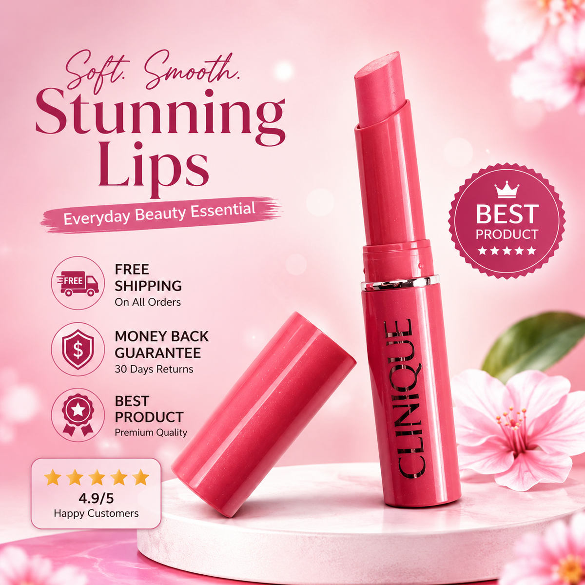 Pink Clinique lipstick with glossy finish for everyday beauty
