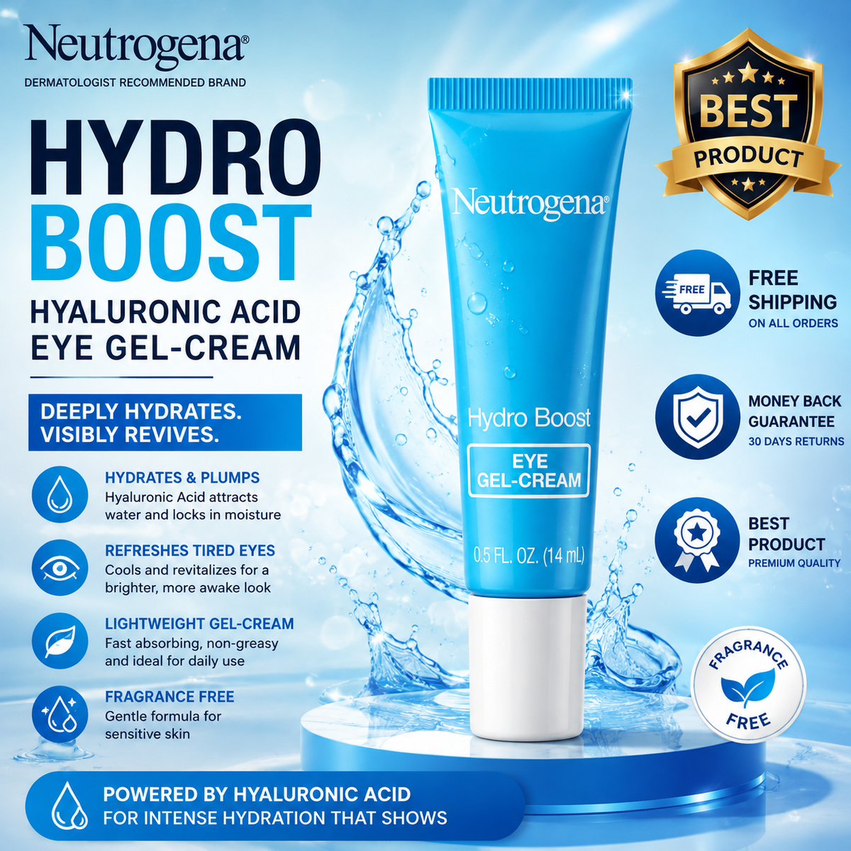 Neutrogena Hydro Boost fragrance-free eye gel cream with hyaluronic acid