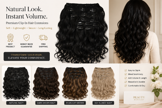 👉 Curlkalon Soft Curl 20 Inch Clip-In Natural Black Hair Extensions 9 Piece Set