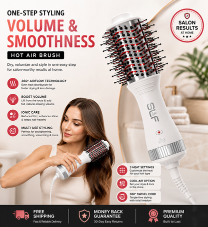 SLF Red Light Therapy Hair Dryer Brush with Travel Case & Styling Clips