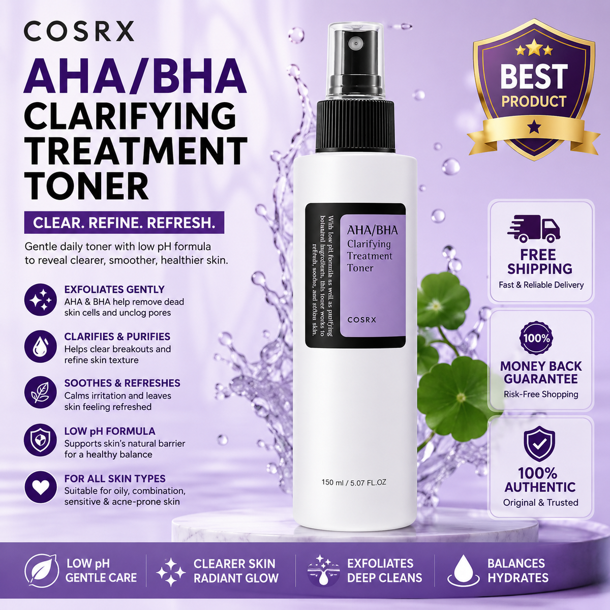 AHA/BHA Facial Treatment Toner Spray 5.07 oz 150 mL