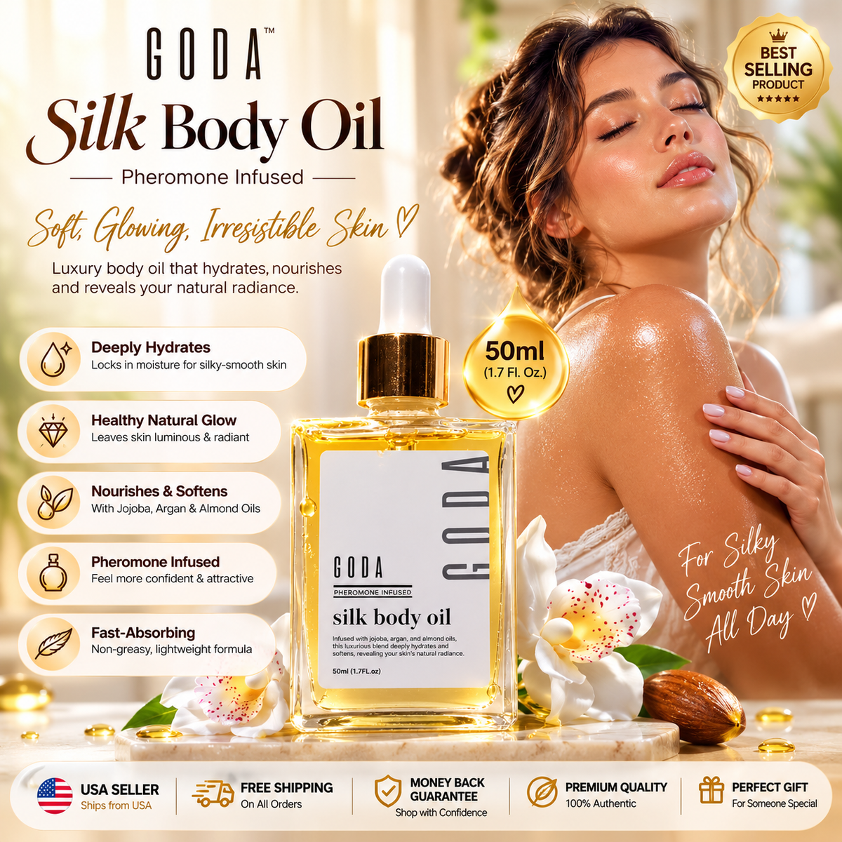 GODA Silk Body Oil with Jojoba, Argan & Almond Oils 50ml