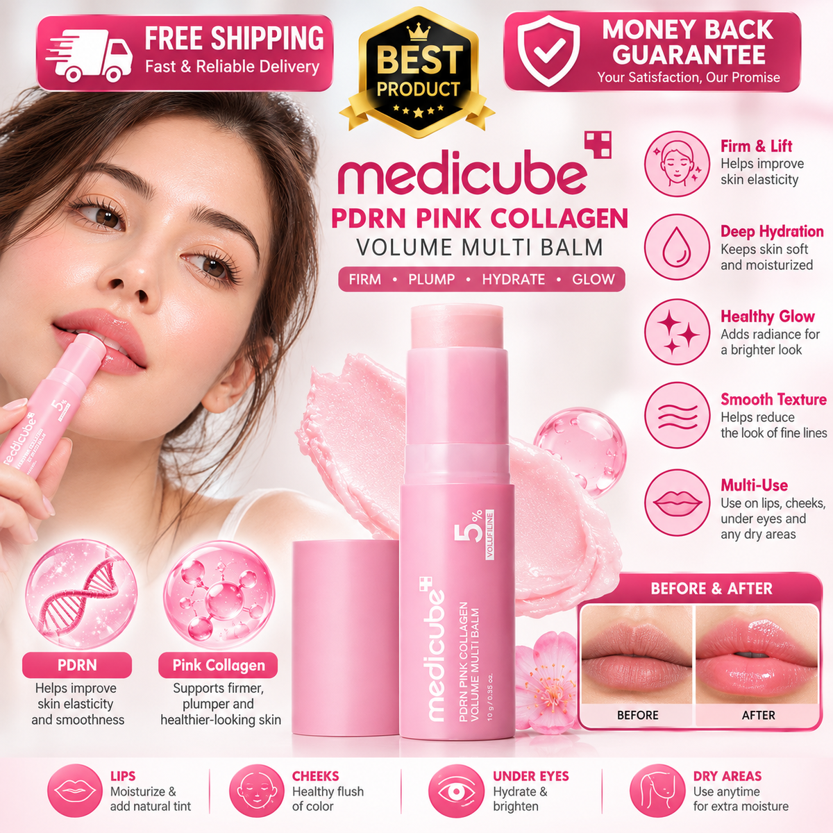 MEDICUBE PDRN Collagen Volume Multi Balm Stick 10g for Glowing Skin
