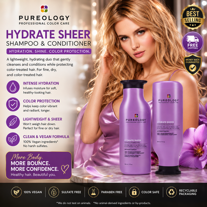 Pureology Hydrate Shampoo 266 mL – Vegan Moisturizing Cleanser for Color-Treated Hair