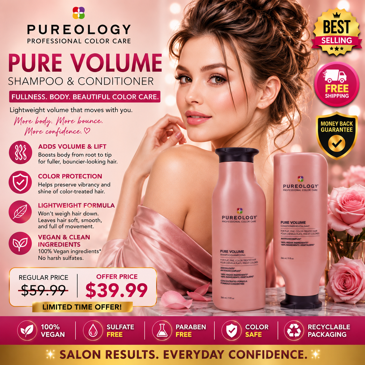 Pureology Volume-Boosting Shampoo & Conditioner – Vegan Hair Care 