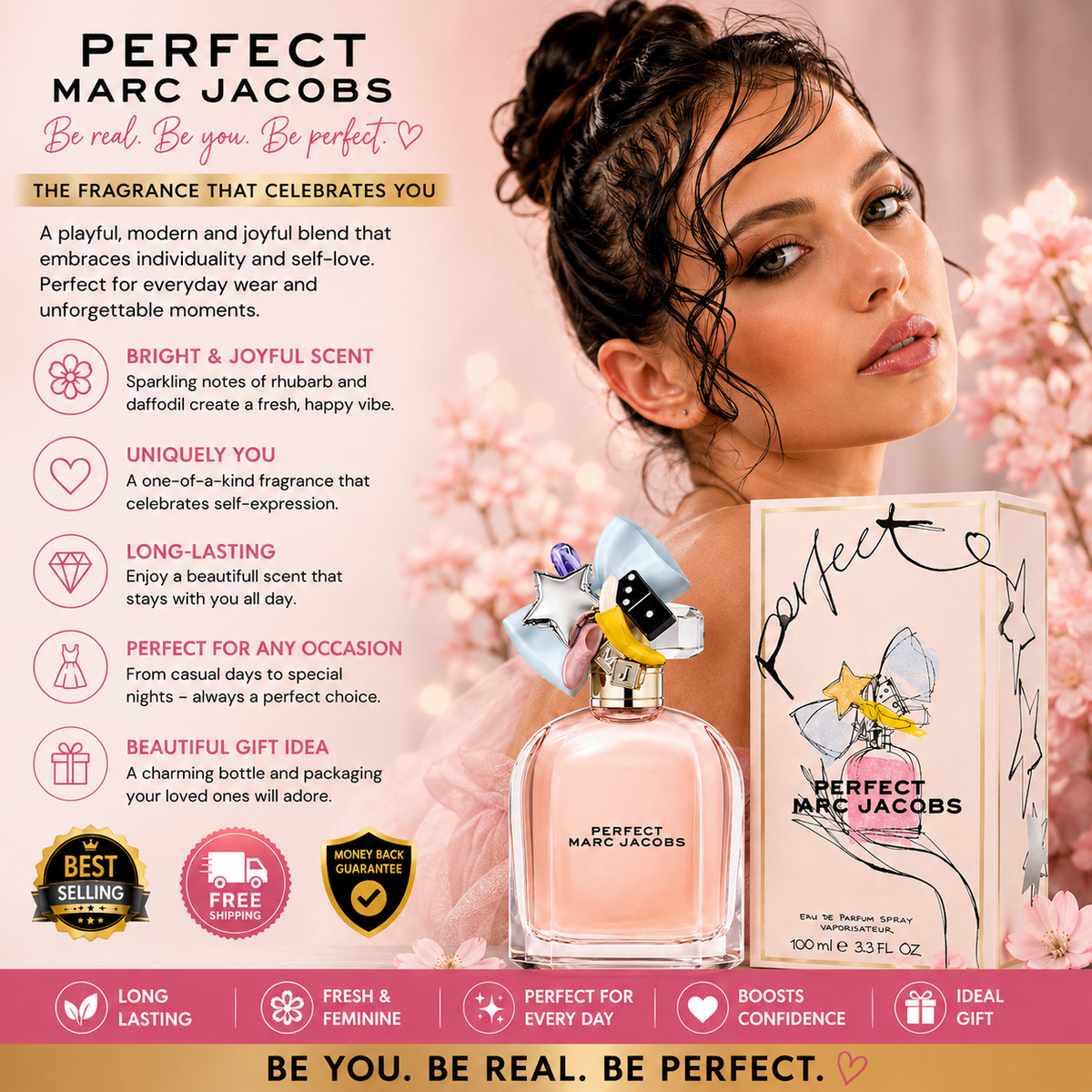 Perfect by Marc Jacobs EDP Spray – Feminine Designer Fragrance for Women, 3.3 oz