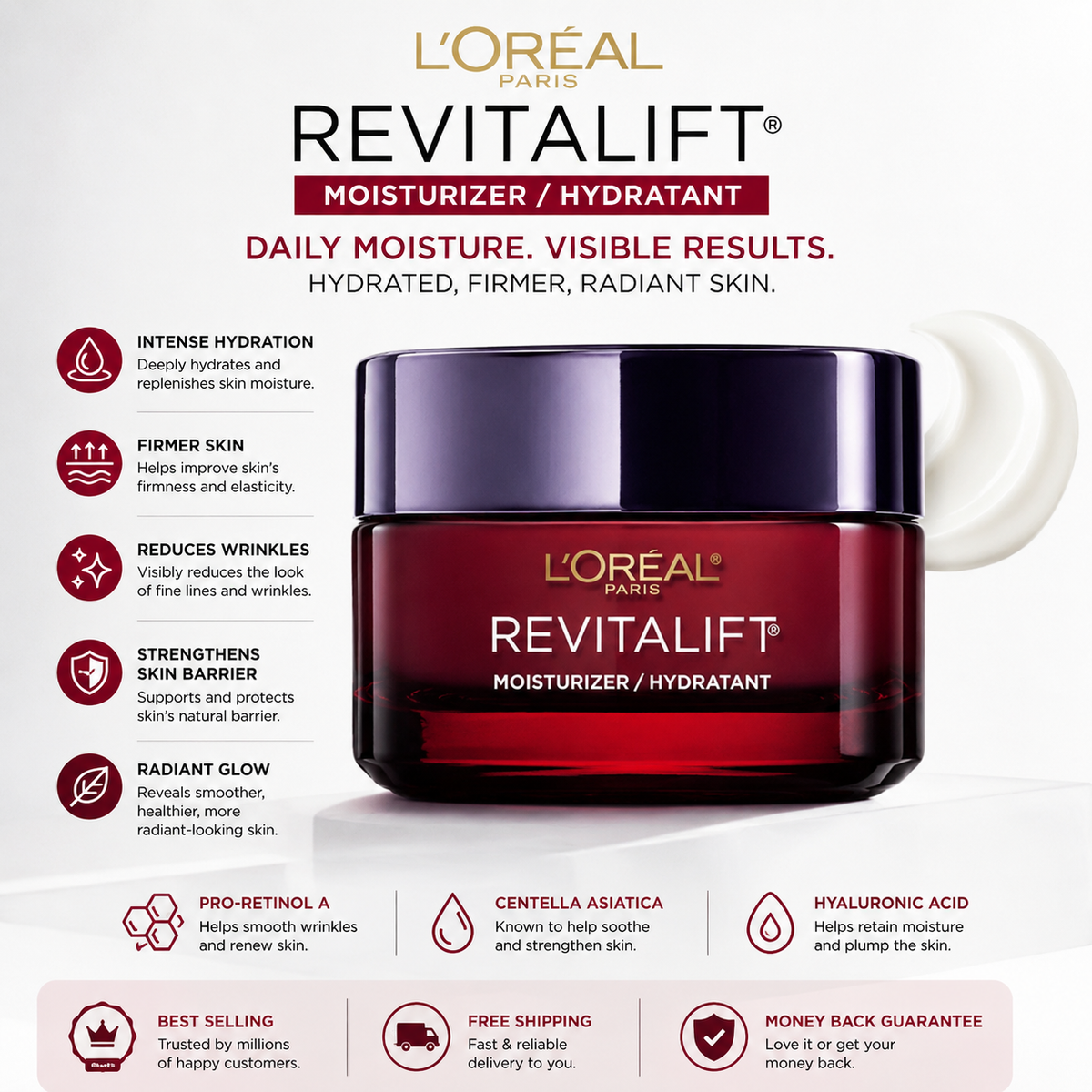 L'Oreal Revitalift Brightening Moisturizer SPF 30 – Anti-Aging Face Care 0.5 oz