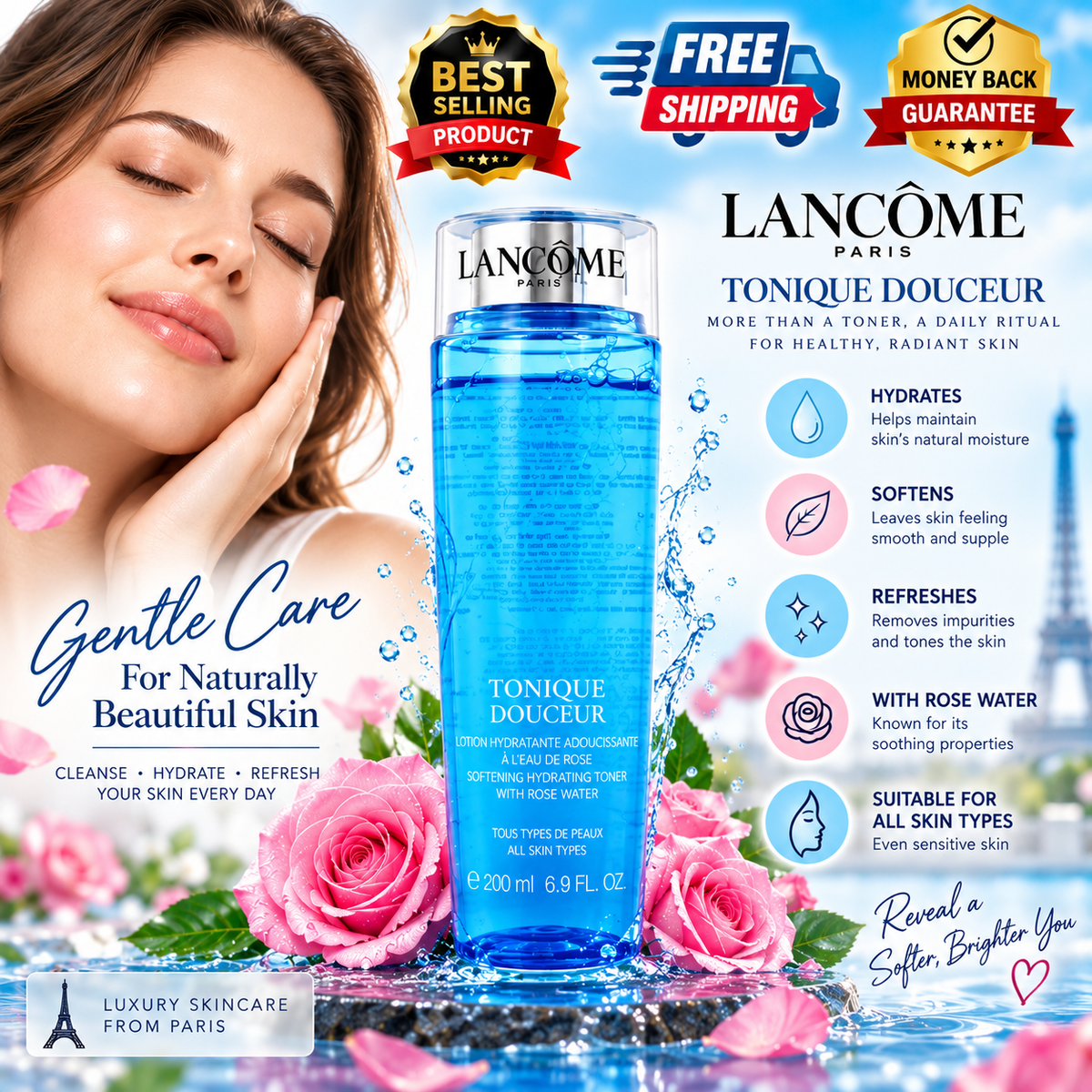 Lancôme Tonique Douceur Refreshing Facial Toner 6.7 fl oz Skincare Product