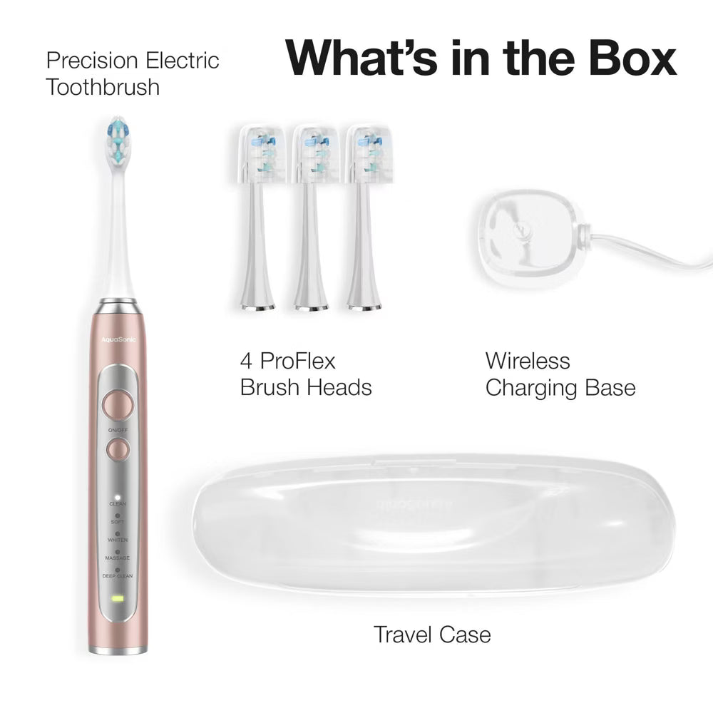 Aquasonic Precision Rechargeable Electric Toothbrush with 4 Brush Heads