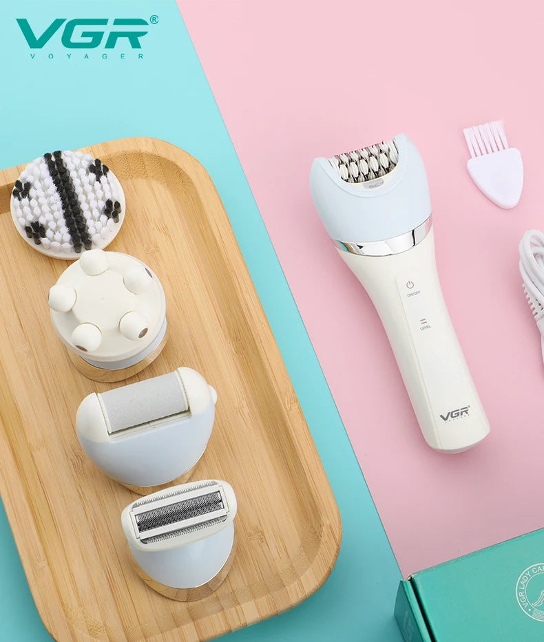 VGR Epilator 5 In 1 Electri Women Epilator Female Shaver Leg Body Hair Remover Lady Bikini Trimmer Facial Cleaning Massage V-703
