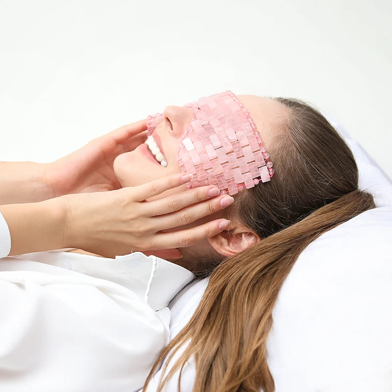 1Pcs 215x95mm Cool Compress Natural Rose Quartz Jade Eye Mask Massager Stone Sleep Mask Face Massager