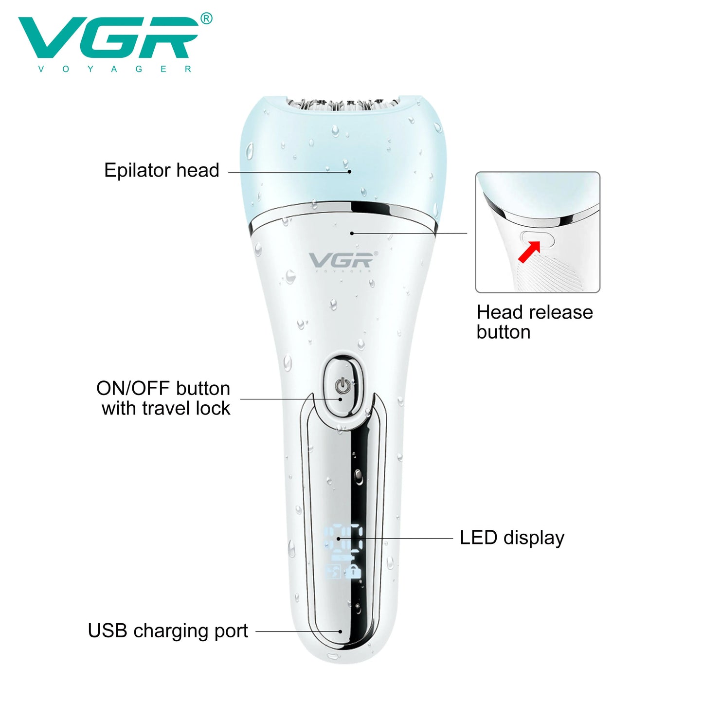 VGR Women Epilator Electric Lady Shaver Hair Remover Bikini Facial Underarms Hair Removal Tool Leg Body Epilator for Women V-733