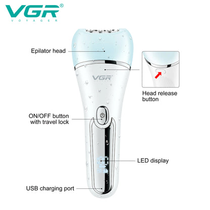 VGR Women Epilator Electric Lady Shaver Hair Remover Bikini Facial Underarms Hair Removal Tool Leg Body Epilator for Women V-733