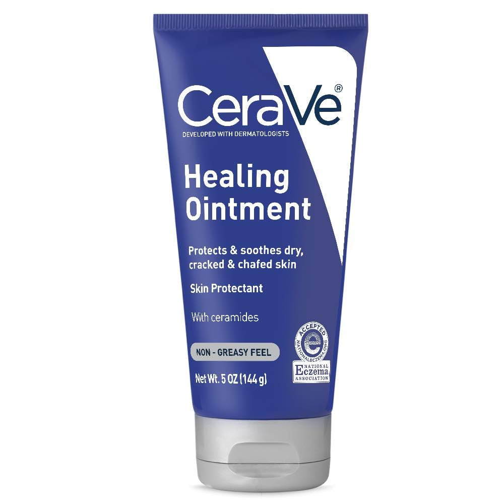 Cerave Healing Ointment, Hydrating Skin Protectant with Petrolatum, Hyaluronic Acid & Ceramides, Face & Body Skin Barrier Repair for Cracked, Chafed, Dry Skin, Fragrance Free & Lanolin Free, 5 Oz