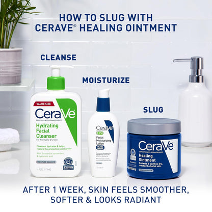 Cerave Healing Ointment, Hydrating Skin Protectant with Petrolatum, Hyaluronic Acid & Ceramides, Face & Body Skin Barrier Repair for Cracked, Chafed, Dry Skin, Fragrance Free & Lanolin Free, 5 Oz