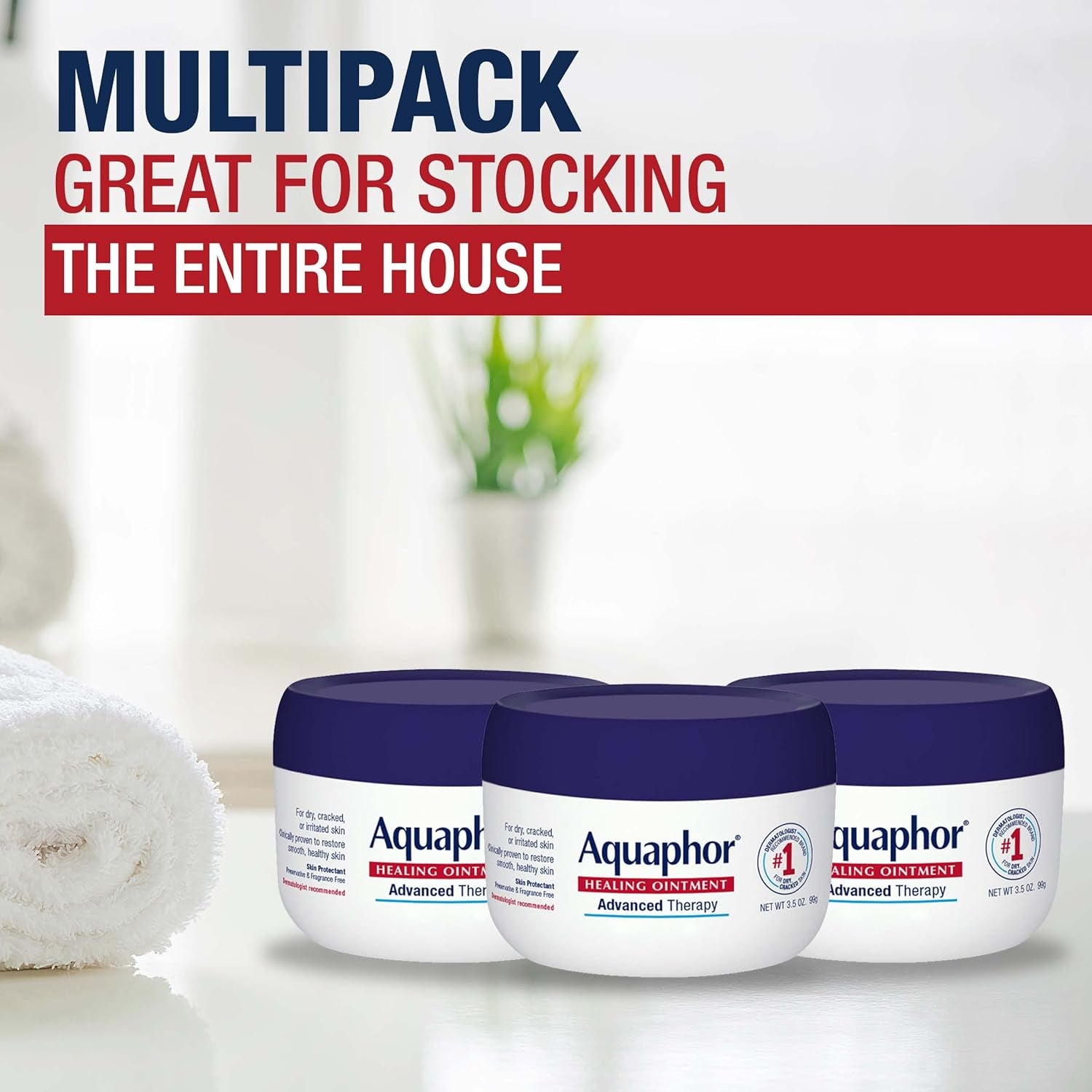 Aquaphor Healing Ointment - Skin Protectant for Dry Cracked Skin - Hands, Heels, Elbows - 3.5 Oz Jar (Pack of 3)