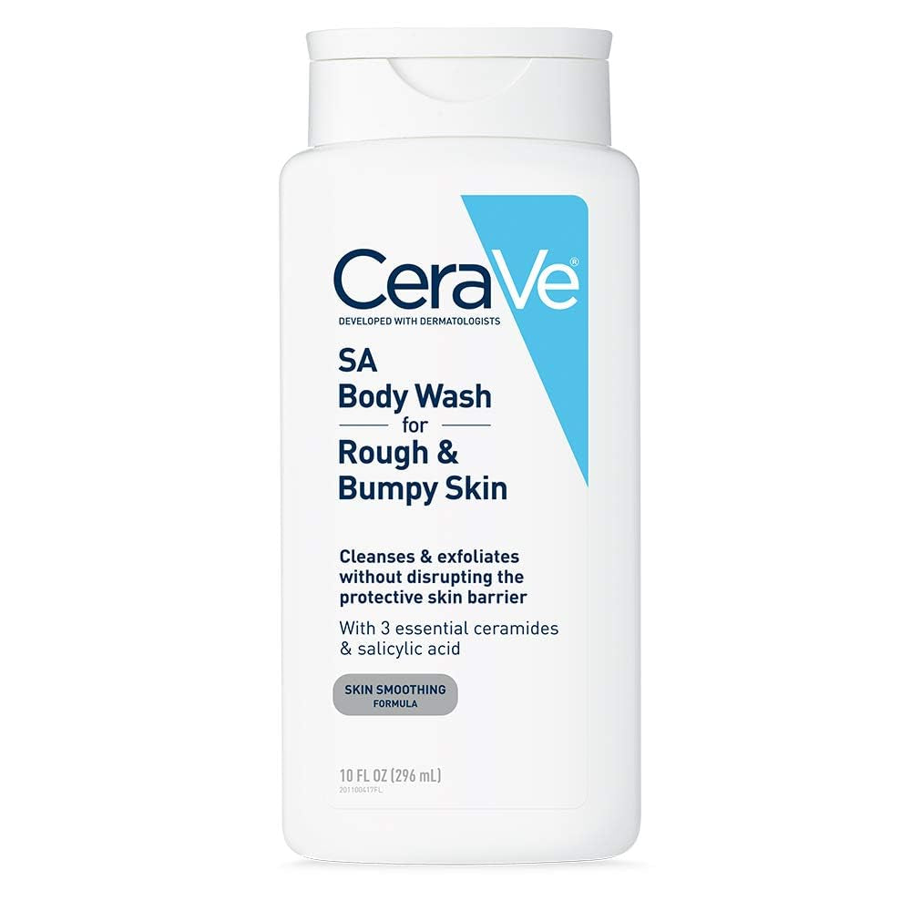 Cerave Body Wash with Salicylic Acid, Fragrance Free Body Wash to Exfoliate Rough and Bumpy Skin, Allergy Tested, 10 Ounce
