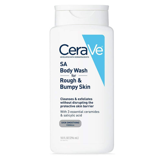 Cerave Body Wash with Salicylic Acid, Fragrance Free Body Wash to Exfoliate Rough and Bumpy Skin, Allergy Tested, 10 Ounce