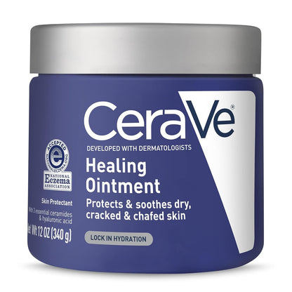 Cerave Healing Ointment, Hydrating Skin Protectant with Petrolatum, Hyaluronic Acid & Ceramides, Face & Body Skin Barrier Repair for Cracked, Chafed, Dry Skin, Fragrance Free & Lanolin Free, 5 Oz