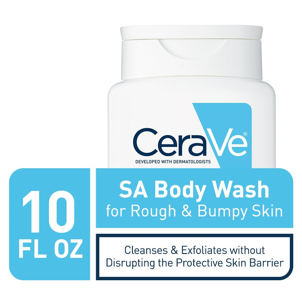 Cerave Body Wash with Salicylic Acid, Fragrance Free Body Wash to Exfoliate Rough and Bumpy Skin, Allergy Tested, 10 Ounce
