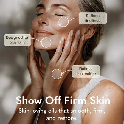 Woman with smooth skin showing effects of skincare product 