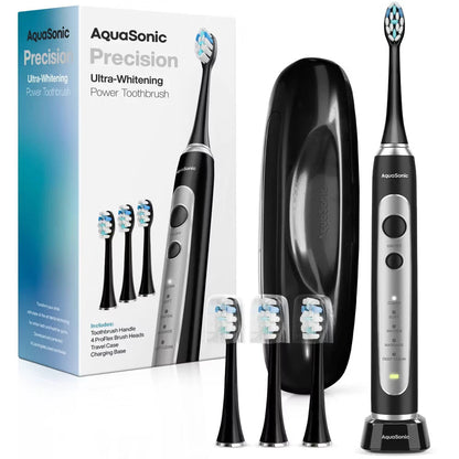 Aquasonic Precision Rechargeable Electric Toothbrush with 4 Brush Heads