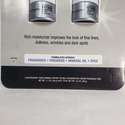 2 Pack Neutrogena Rapid Wrinkle Repair Regenerating Cream Fragrance Free 1.7oz
