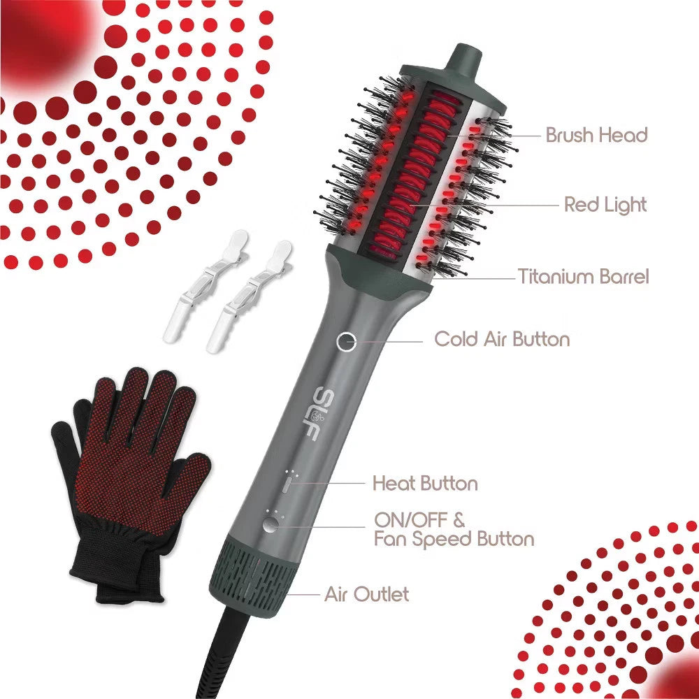 SLF 5-in-1 Heated Hair Brush with Ionic Technology & Red Light Therapy