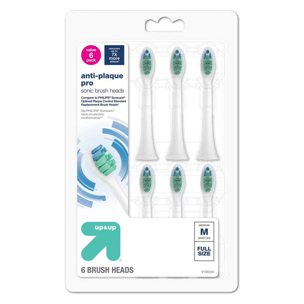 up&up Anti-Plaque Sonic Replacement Brush Heads Refills High-Density Bristles
