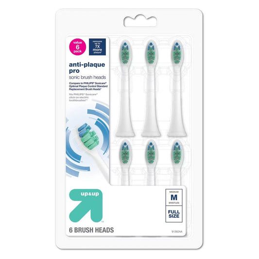 up&up Anti-Plaque Sonic Replacement Brush Heads Refills High-Density Bristles