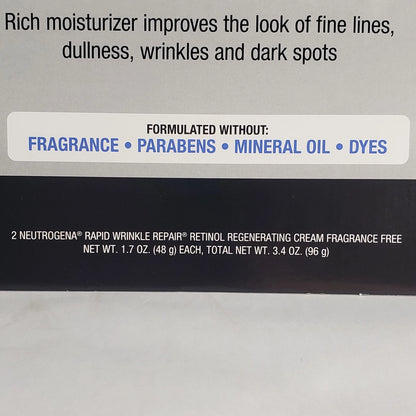 2 Pack Neutrogena Rapid Wrinkle Repair Regenerating Cream Fragrance Free 1.7oz